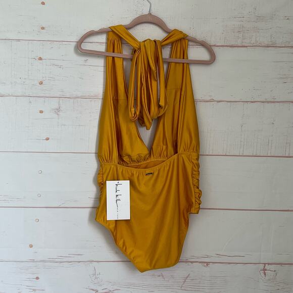 Nicole Miller Women's Swimsuit Size XL Yellow Convertible One Piece Side Ruching - Picture 3 of 11